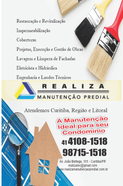 Realiza Manutenção Predial      RUA JOÃO BETTEGA, 101, CURITIBA - PR  Fones: (41) 4108-1518 / (41) 98715-1518