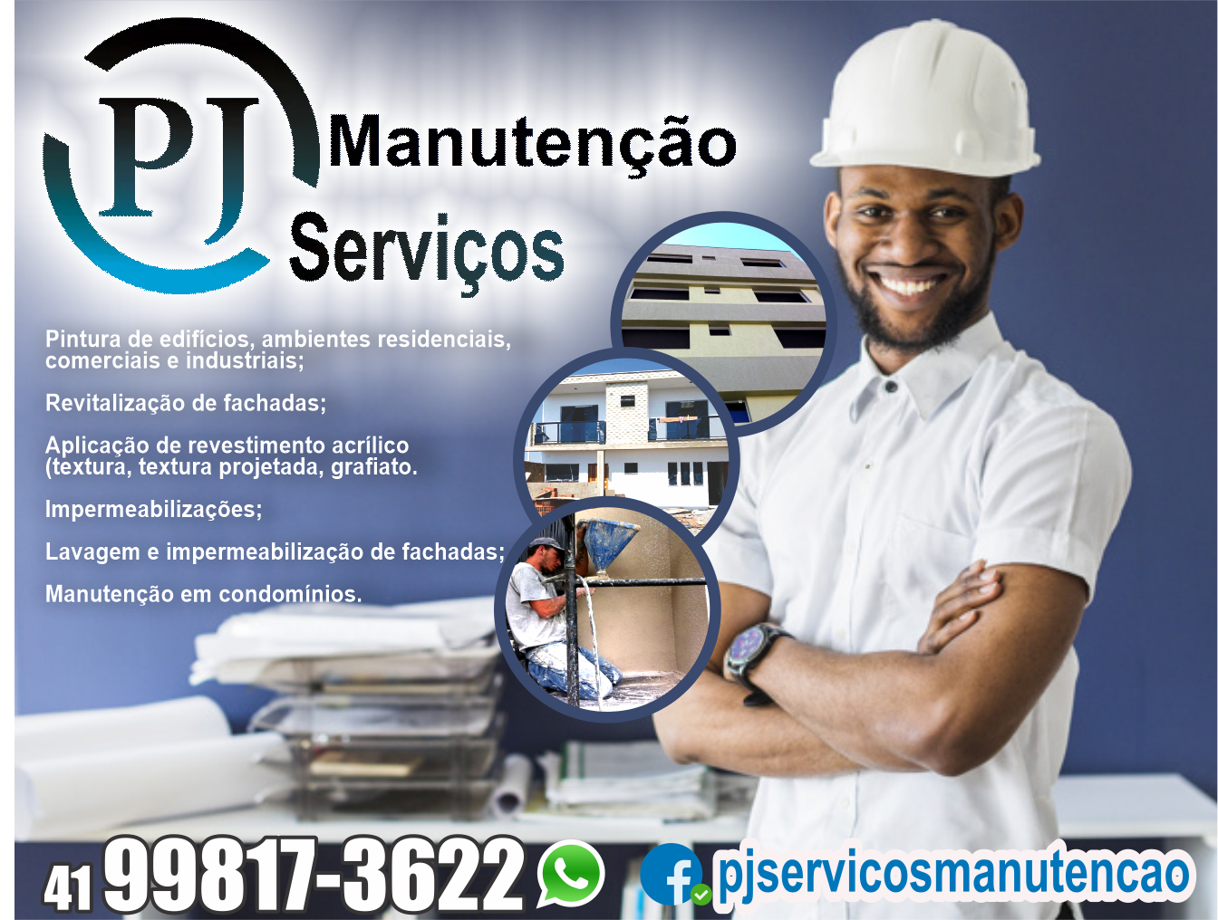 PJ MANUTENÇÃO SERVIÇOS      RUA LITUÂNIA, , FAZENDA RIO GRANDE - PR  Fones: (41)99817-3622 /